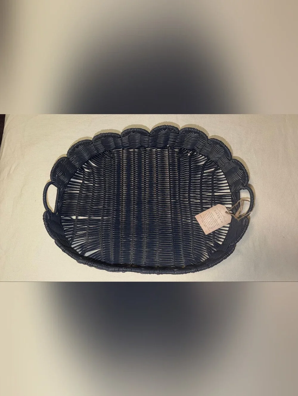 NWT MADE IN VIETNAN Woven Scalloped Edge Serving Tray - Navy Sz 14w 4H 19 L